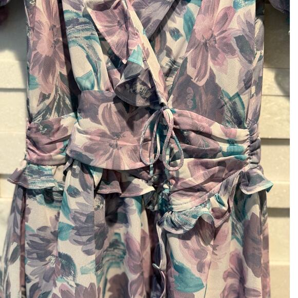 FOR LOVE & LEMONS NWT Shelly Neck Floral Lilac Ruffle Mini Dress Sexy Coquette S - Picture 7 of 8